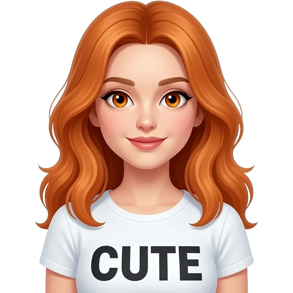 sexy girl with overlong ginger hair and ginger eyes a top with CUTE written on it emoji