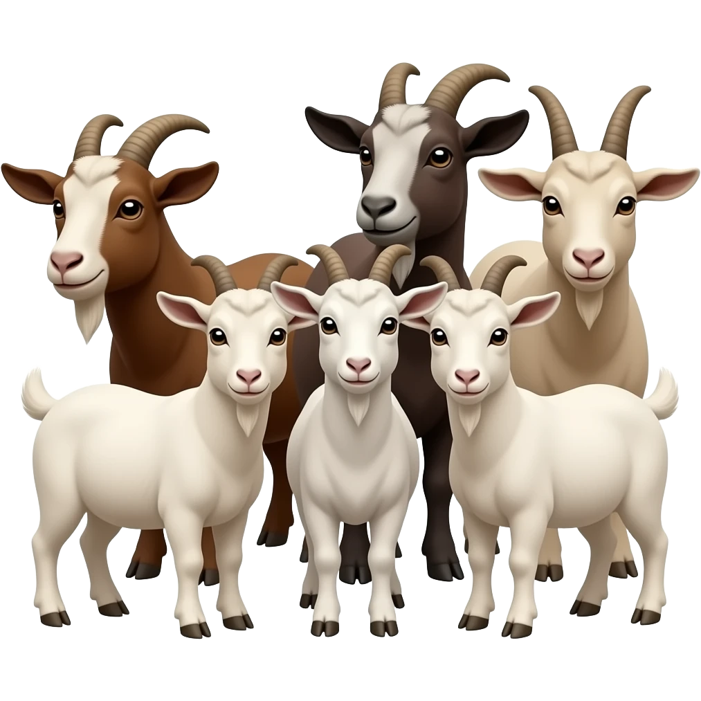 Hazme seis cabras de colores blancos y marrones. Tienen que estar las SEIS juntas. emoji