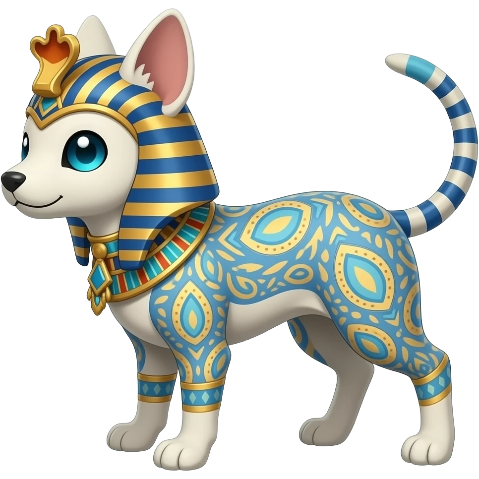Damask-paisley-patterned Egyptian Short-legged quadrupedal elegant oriental feral painted Absol-Glaceon-Sylveon-animal-Fakémon-fusion-hybrid-creature emoji