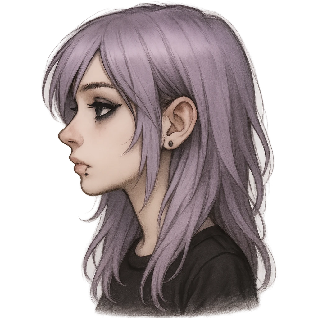 emo girl profile, pastel purple hair emoji