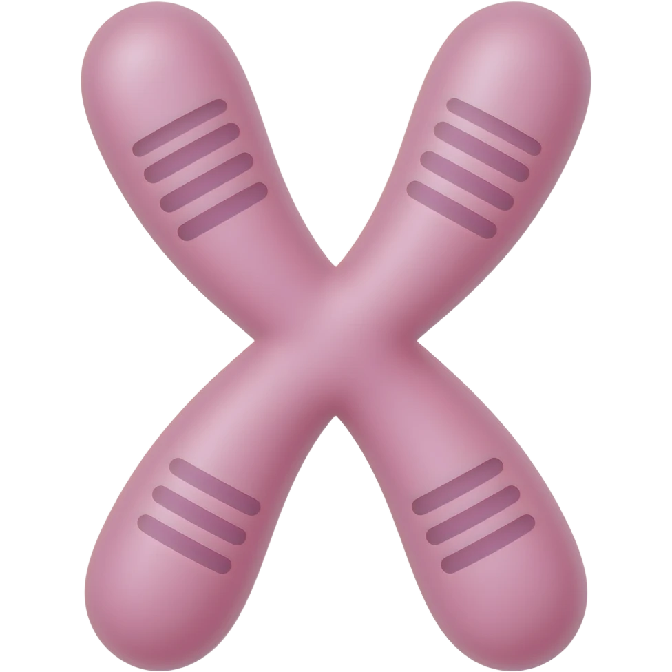 Cute minimalist pink chromosome shape of an elongated X two chromatids visible subtle allele marks soft pastel colors smooth and rounded edges flat vector style clean and modern aesthetic and simple design but dont do anything between the arms of chromosome allel Marks on arms as little darker color emoji