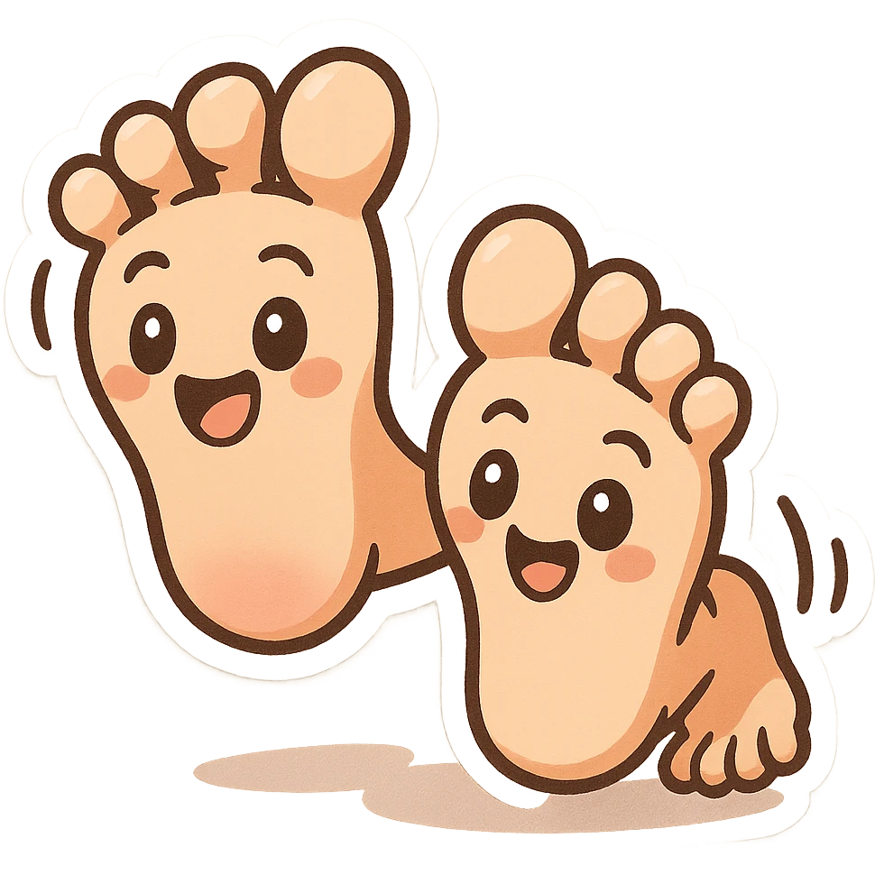 two big feet walking, fun and lively style, playful, energetic, whimsical, dynamic, cheerful emoji
