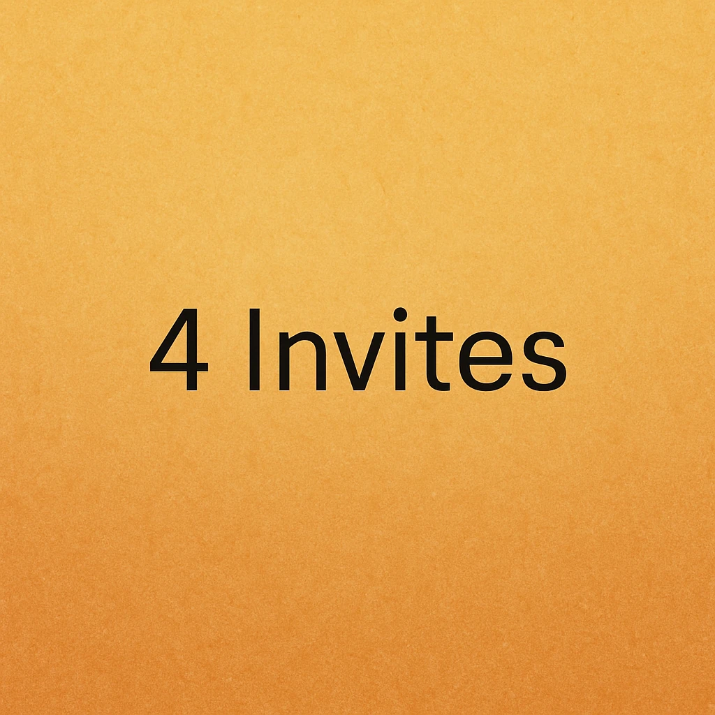 128x128 image with the text '4 Invites' in black, modern sans-serif font, centered on a yellow-to-orange gradient background, minimalist, no icons emoji