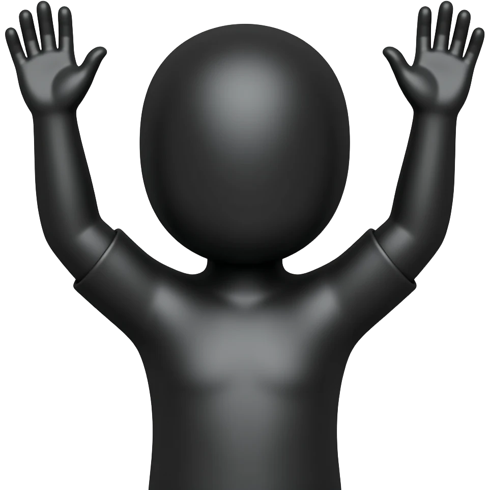 czarny ludzik podnoszący obie ręce do góry. Bardzi prosta emotka emoji