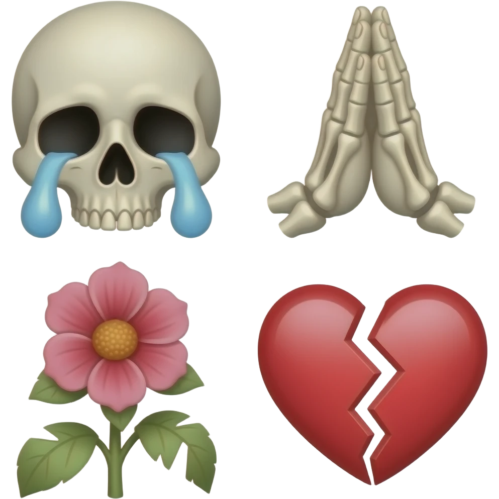 A 💀 + 😭 + 🙏 + 🥀 + 💔 NO HUMAN emoji