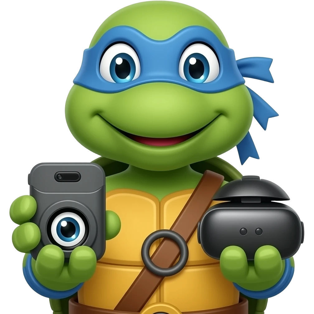 emojis.com mouse splinter-(teenage-mutant-ninja-turtles) holding a visionPro device on one hand and an Android XR device on the other hand emoji