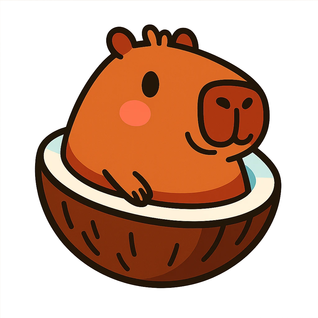 whimsical and cute capybara with the body of a half coconut emoji