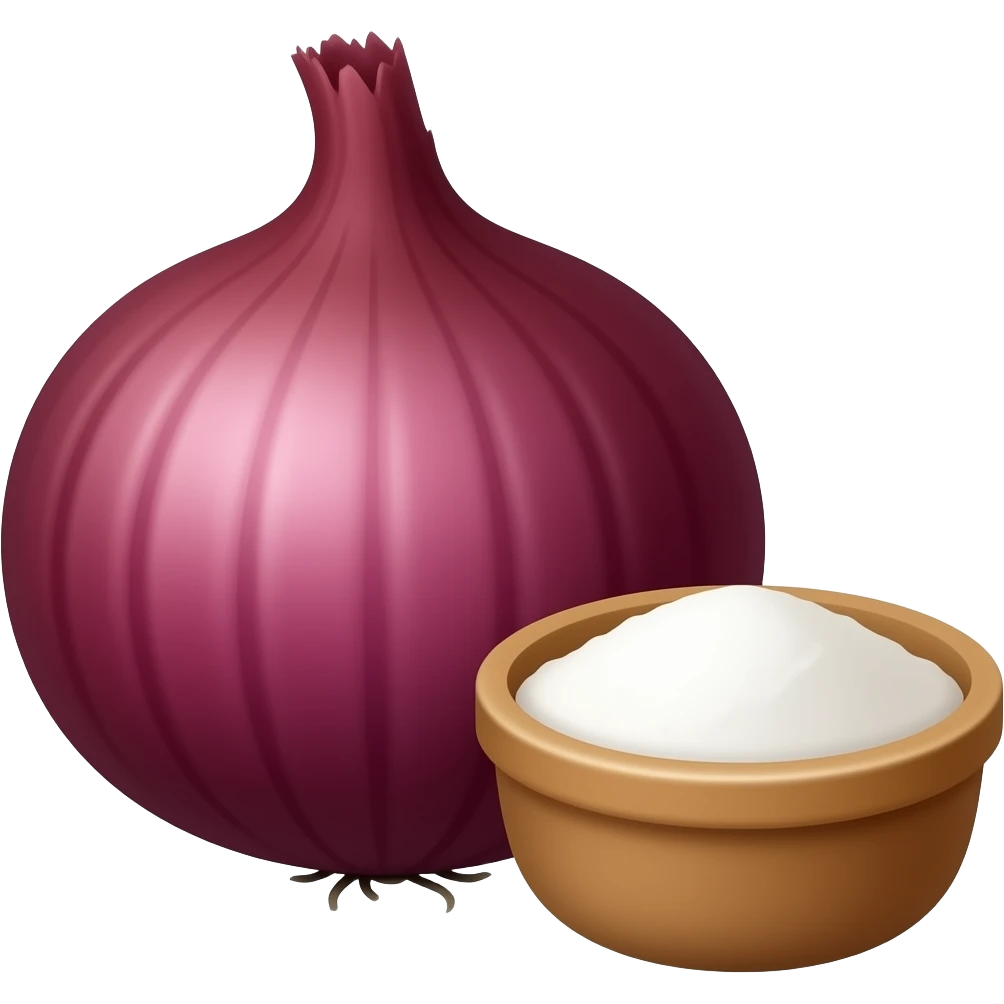 cipolla rossa con a fianco un piccola ciotola di zucchero emoji