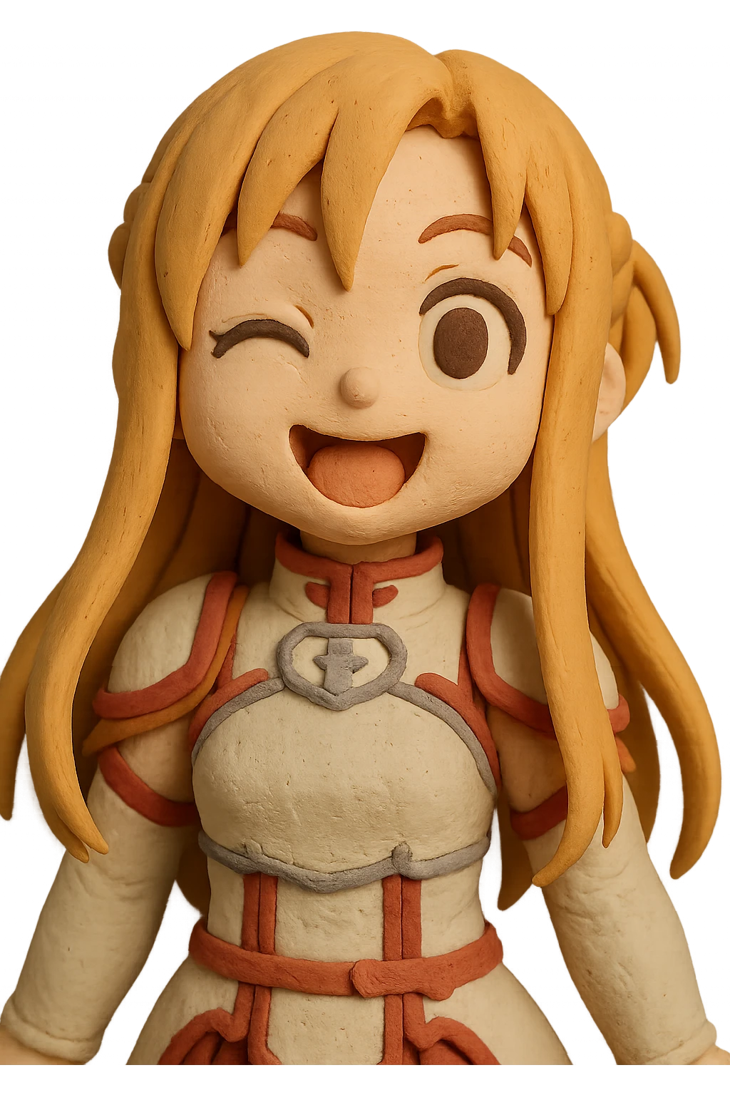 Sticker of Asuna from Sword Art Online in claymation style with a fun expression, inspired by the reference image. emoji