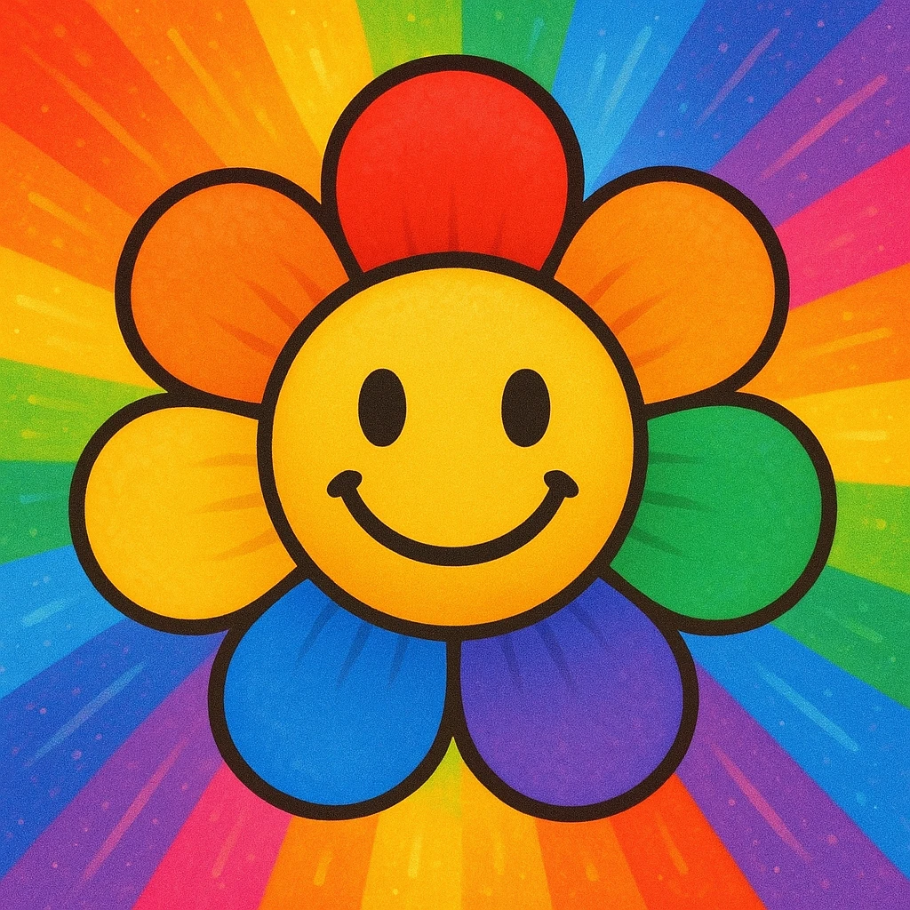 gay pride emoji, rainbow flower, cheerful and inclusive, colorful and bright emoji