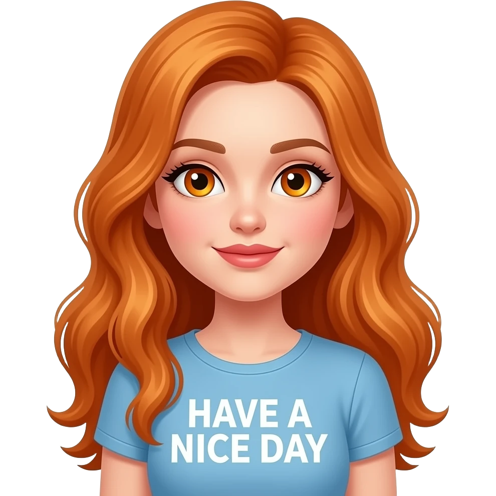 sexy girl with long ginger hair and ginger eyes a top with HAVE A NICE DAY written on it emoji