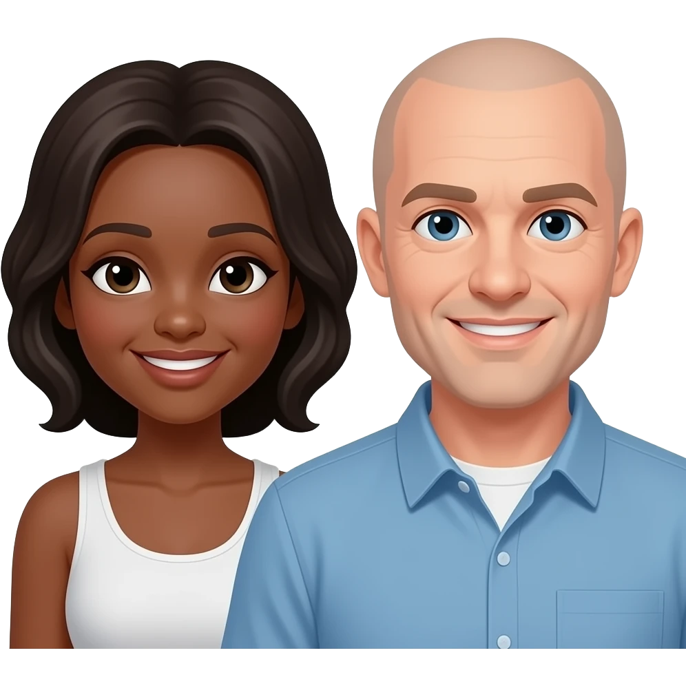 1 Black women and 1 bald white man friends emoji