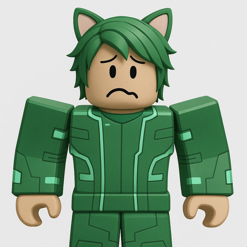 Edit the character in the reference image to have a confused expression, keeping the original Roblox style, outfit, and face color exactly as in the reference image. emoji