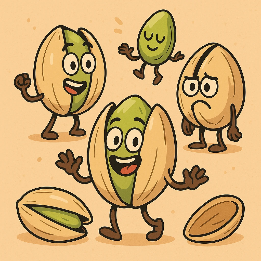 cartoon style pistachios, colorful, simple shapes, playful emoji