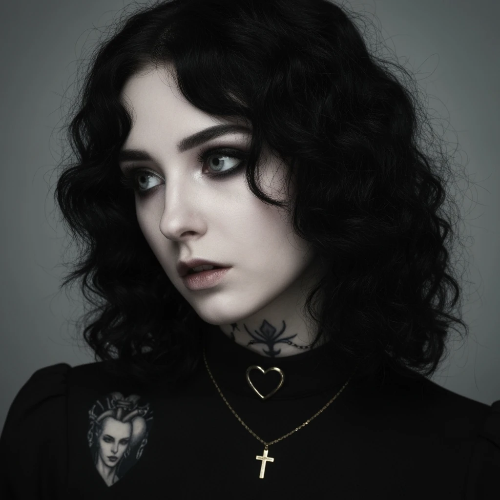 goth profile picture with a heart accent, cute, expressive, minimal, variation 4 emoji