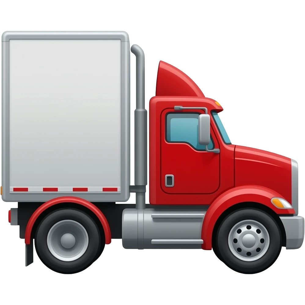 semi truck and trailer red driving to the right-2d sideway full view emoji
