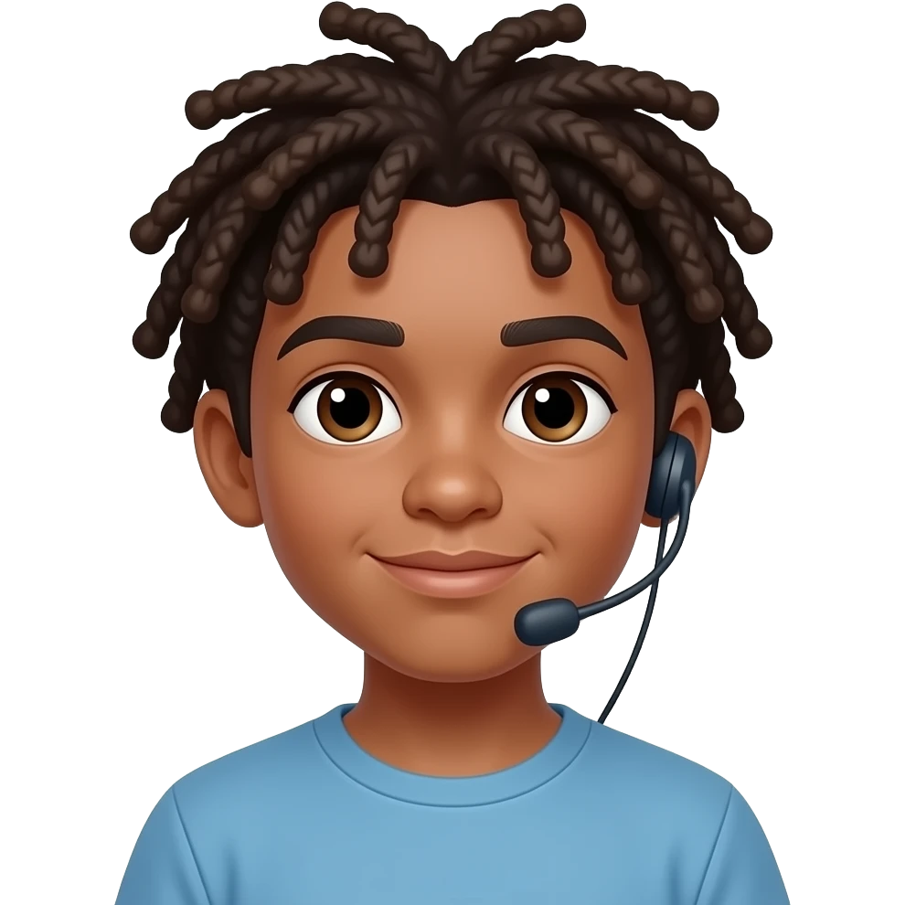 un jeune garçon avec des dreads locks et un casque bluetoothsur son cou emoji