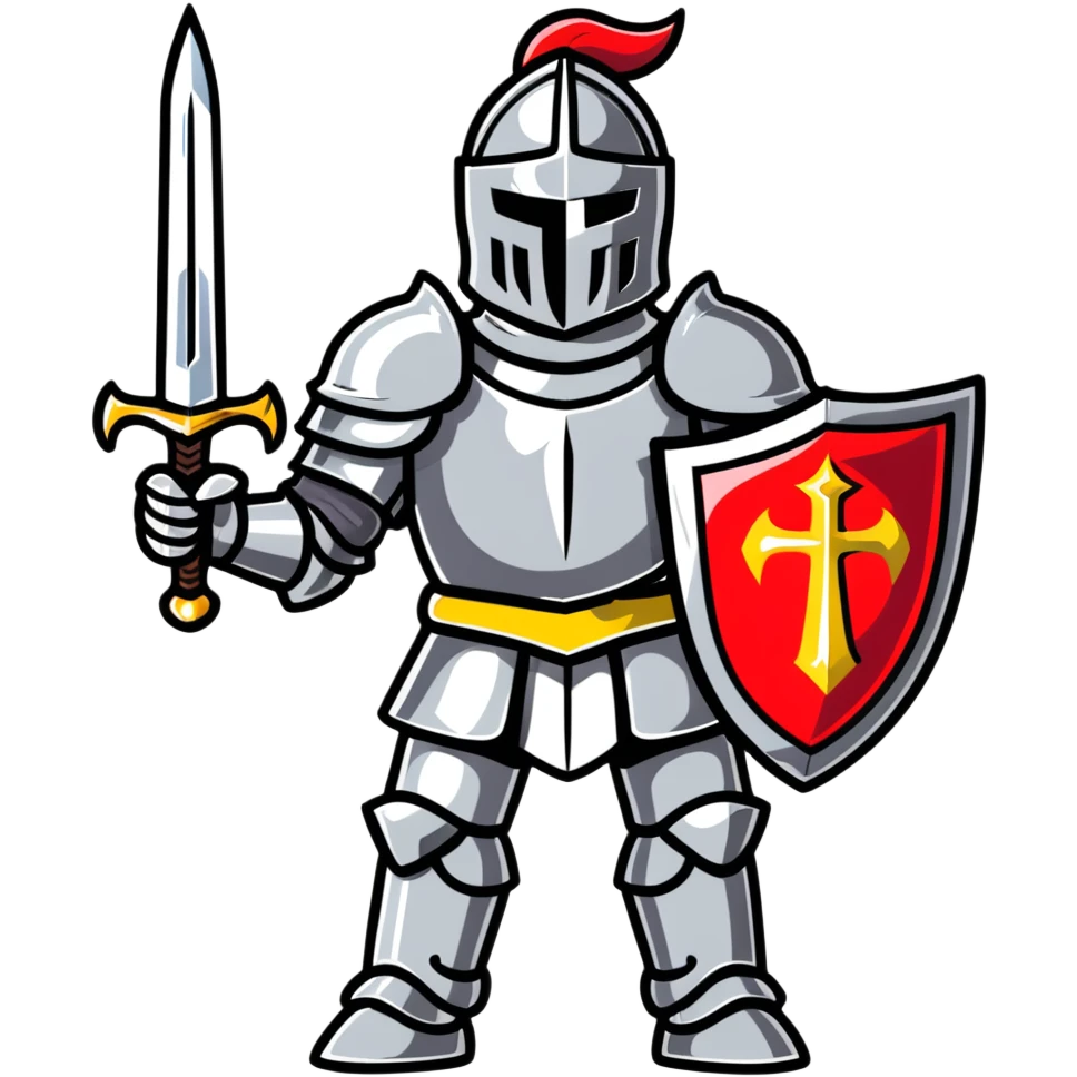 Knight in shining armor with sword and shield emoji
