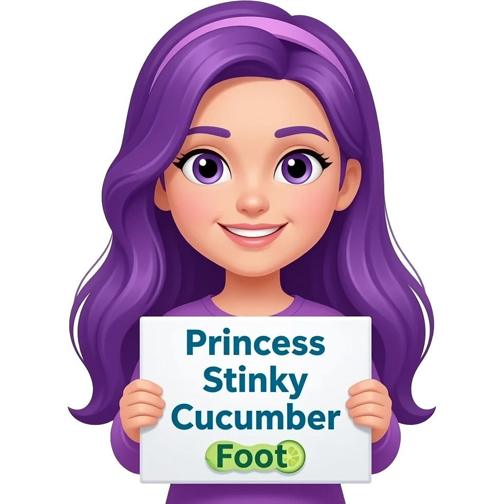 girl with long purple hair with a PRINZESSIN STINKENDER GURKENFUß sign emoji