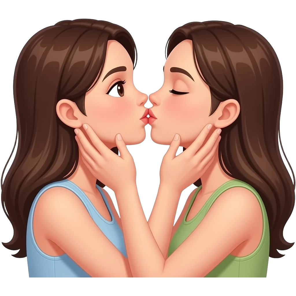 two females kissing each other and touching their faces emoji