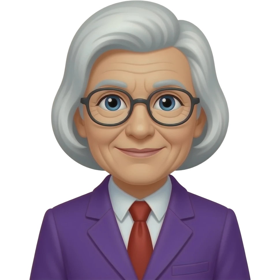 change this old lady face and coat color change her coat into purple color and tie into red color emoji
