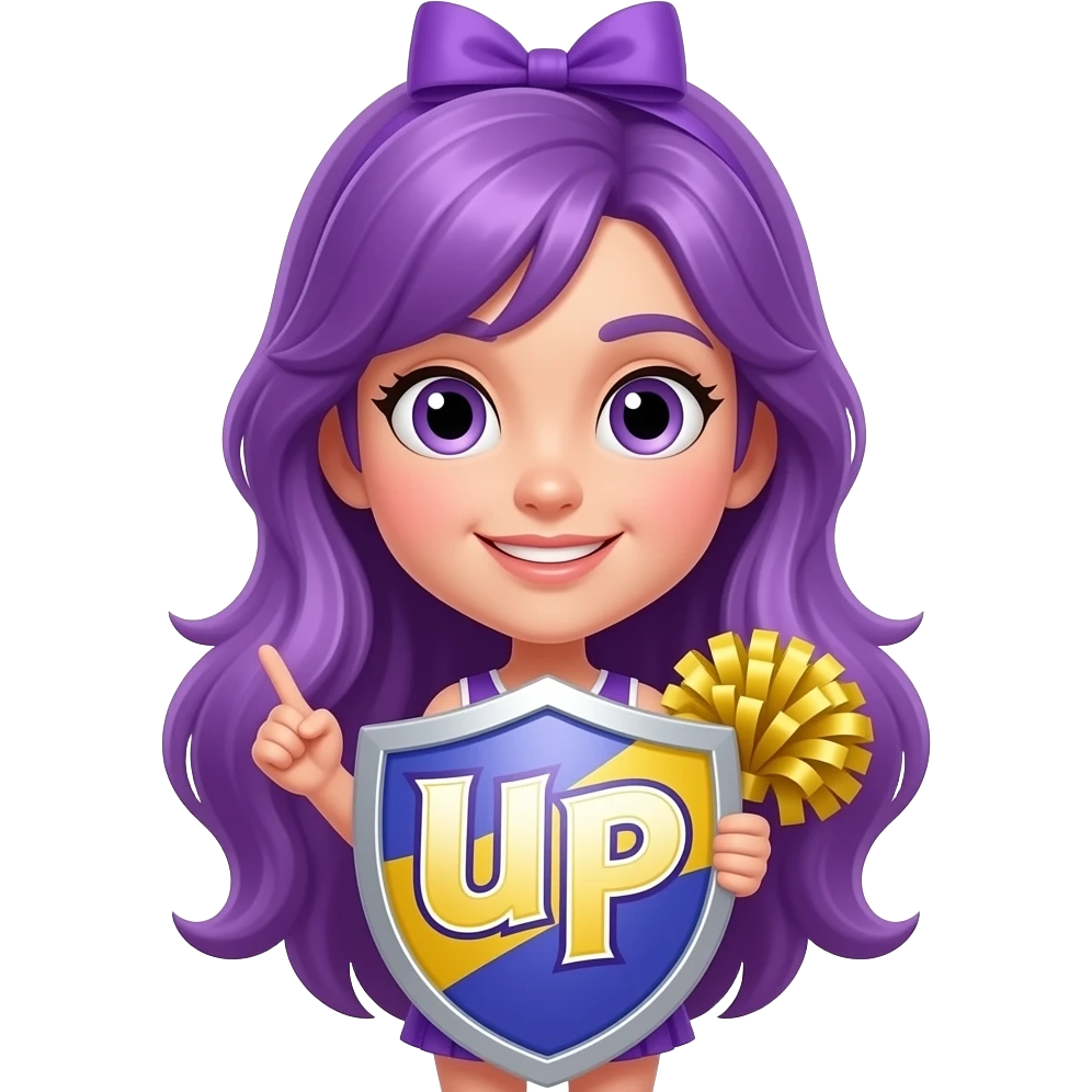 girl with long purple hair with cheer up shield emoji