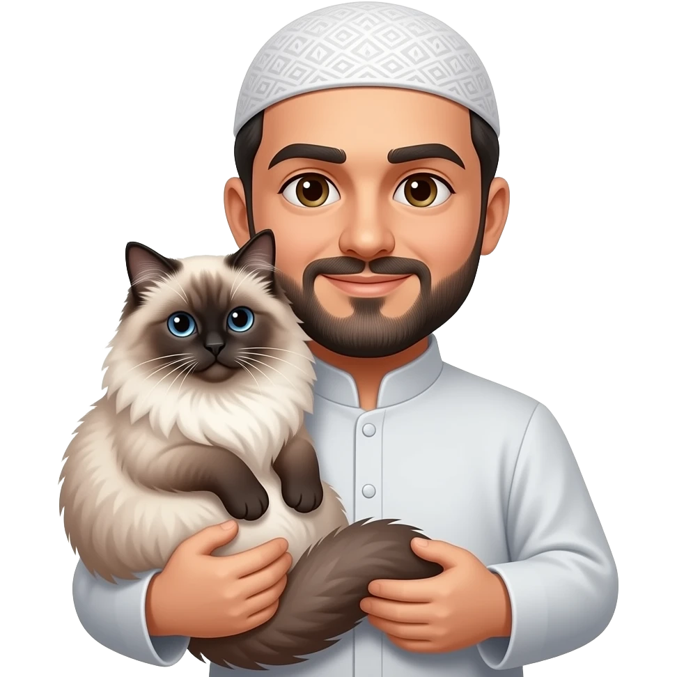 Albanian muslim man holding a ragdoll cat emoji