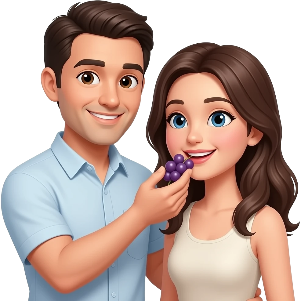 Man feeding grape to woman Couple emoji