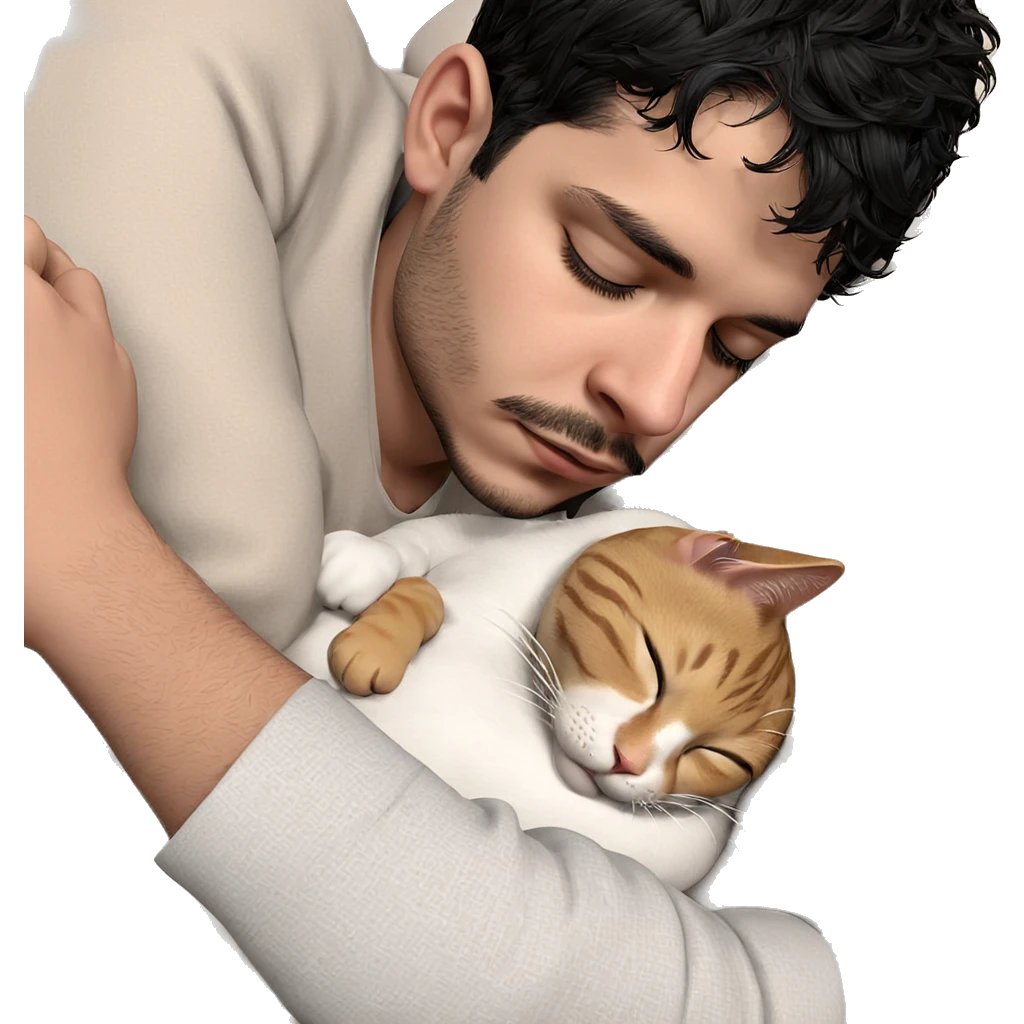sleeping boy with cat emoji