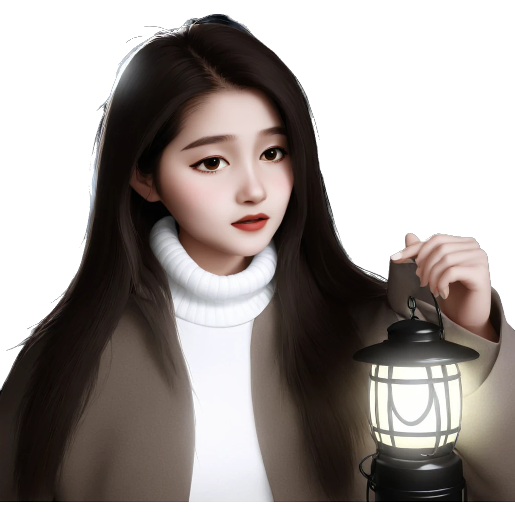 girl in white sweater lantern emoji