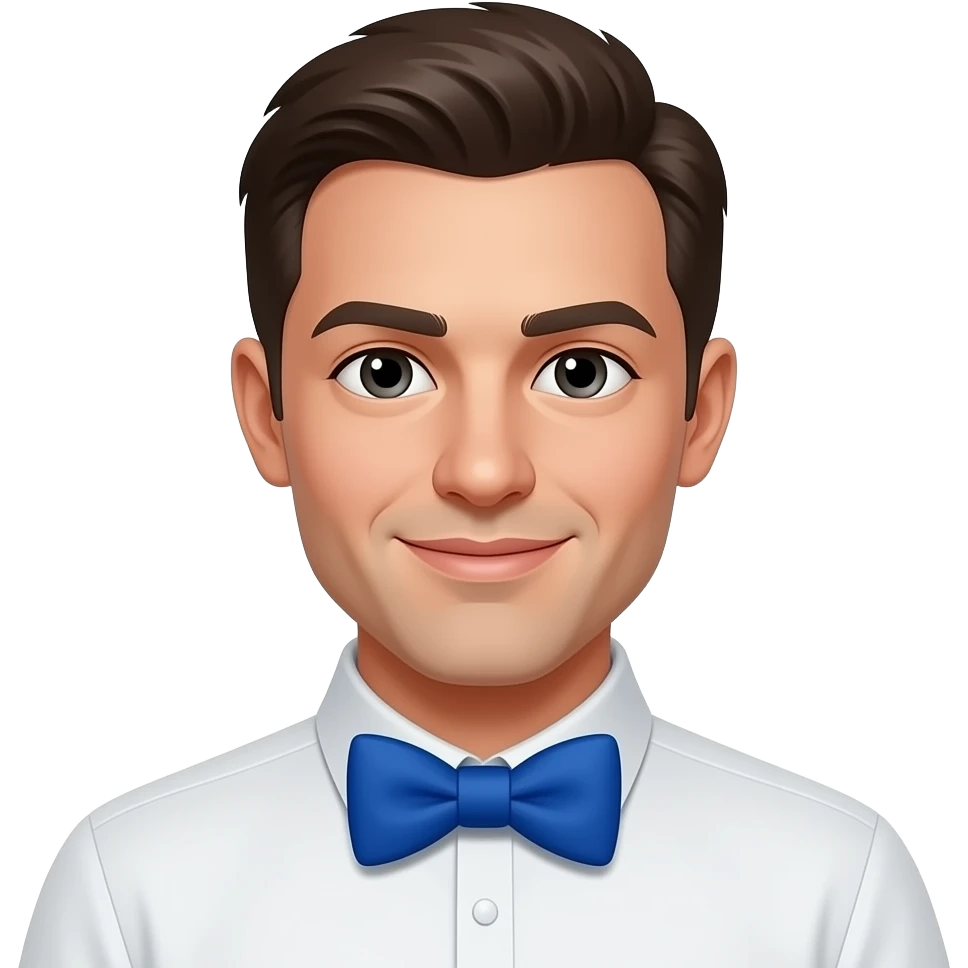 man wear a white shirt and vibrant blue bow tie emoji