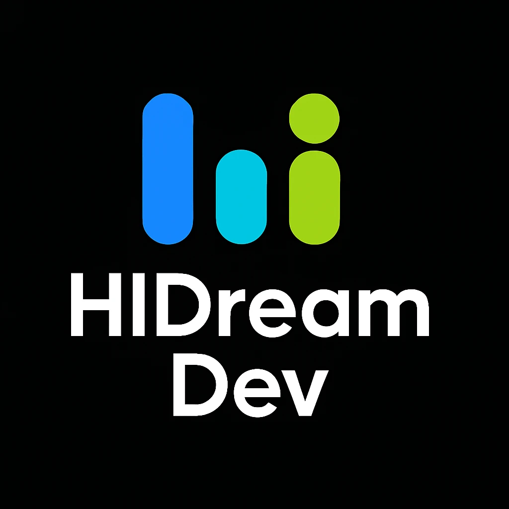 create high dream logo like this with text "HIDream Dev", black background  emoji