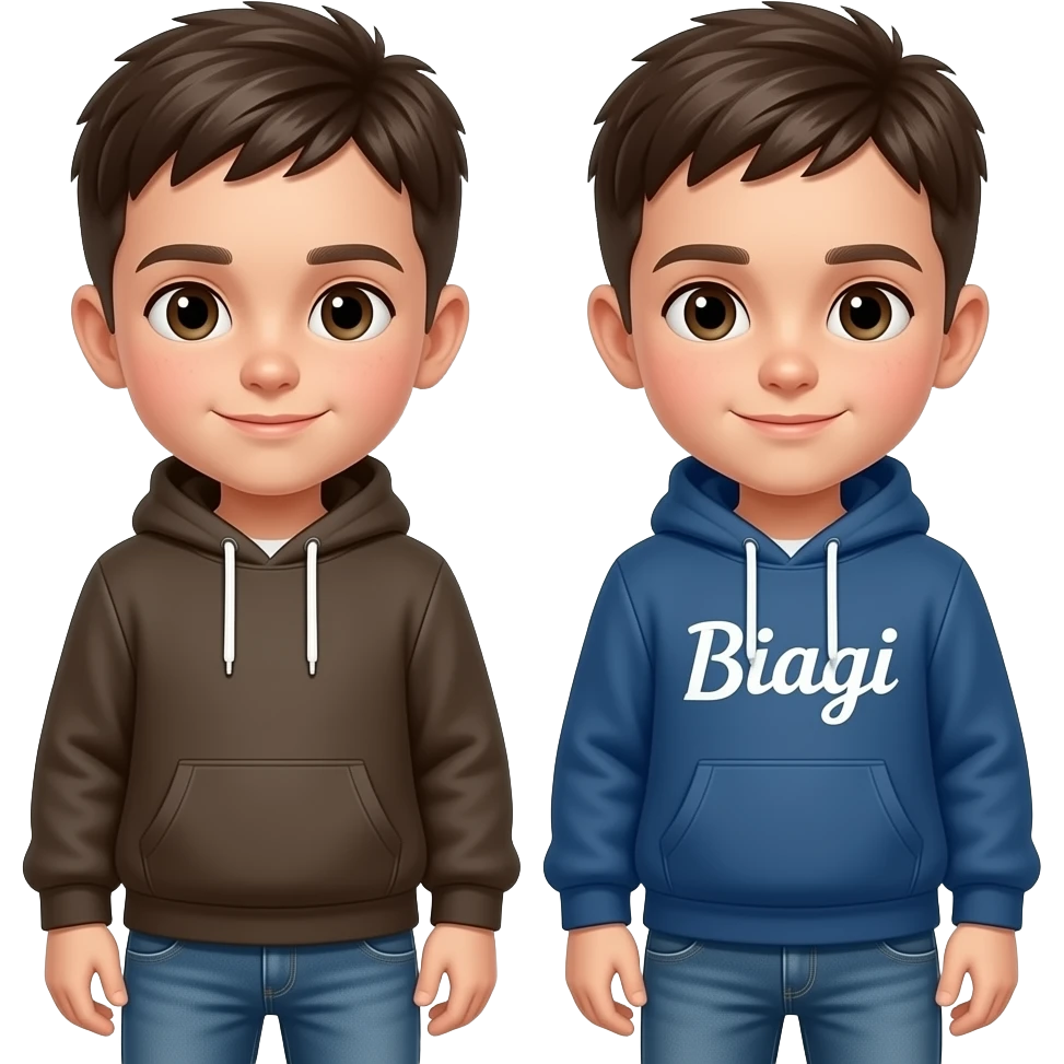Ragazzi con capelli corti una felpa Biagi e jeans emoji