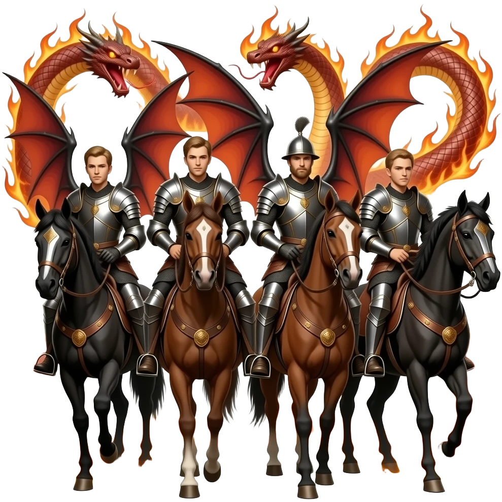 steampunk - The four horsemen of the apocalypse ride winged fiery serpents. emoji