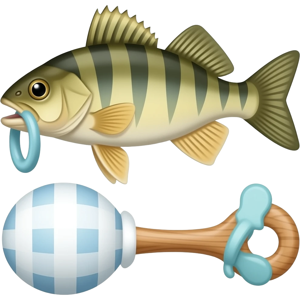 i need a picture of a baby walleye fish with a soother and a baby rattle emoji