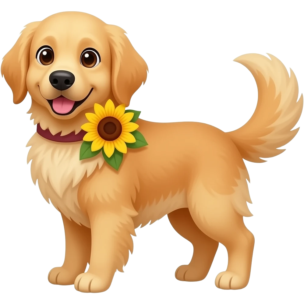 a golden retriever dog with a sunflower bowtie emoji