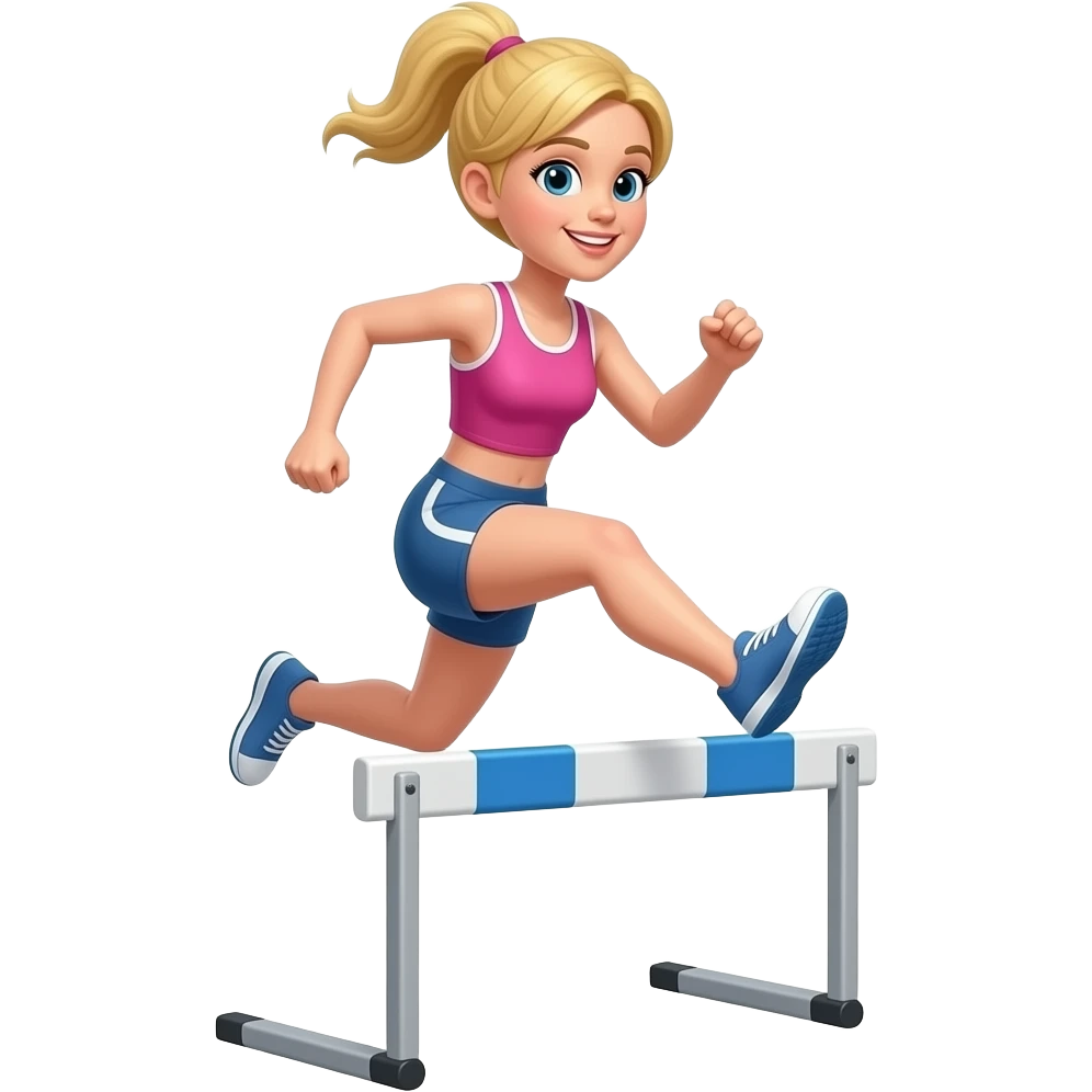 blonde girl running over hurdle emoji