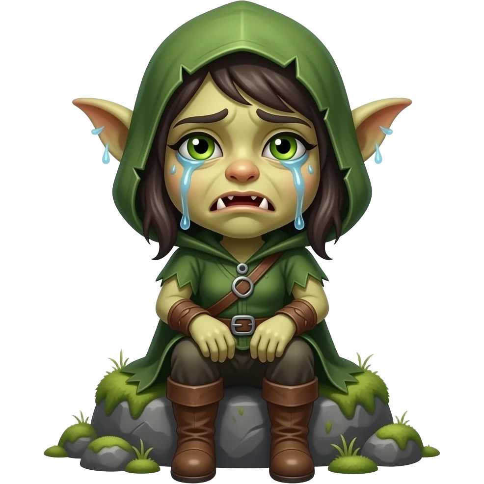 A female goblin who is sitting and crying emoji