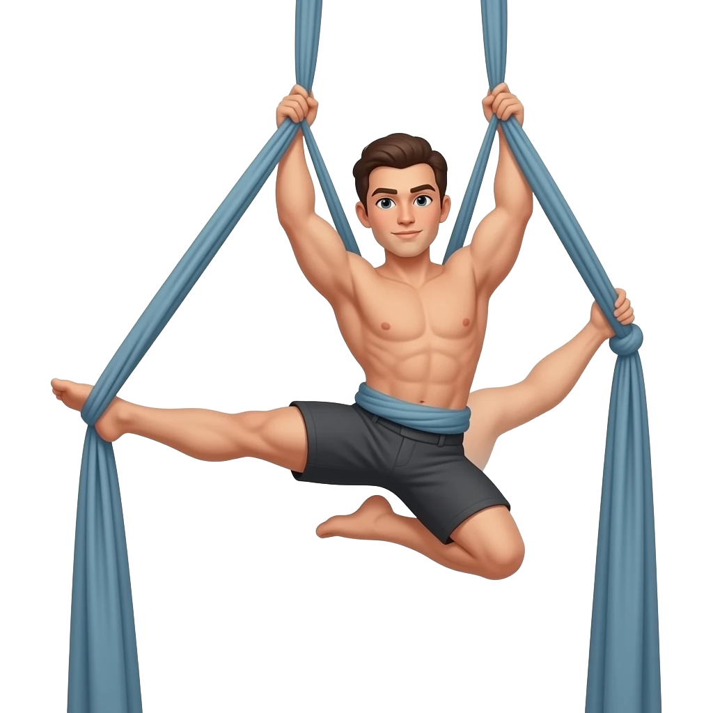 Hombre haciendo danza aérea en telas emoji