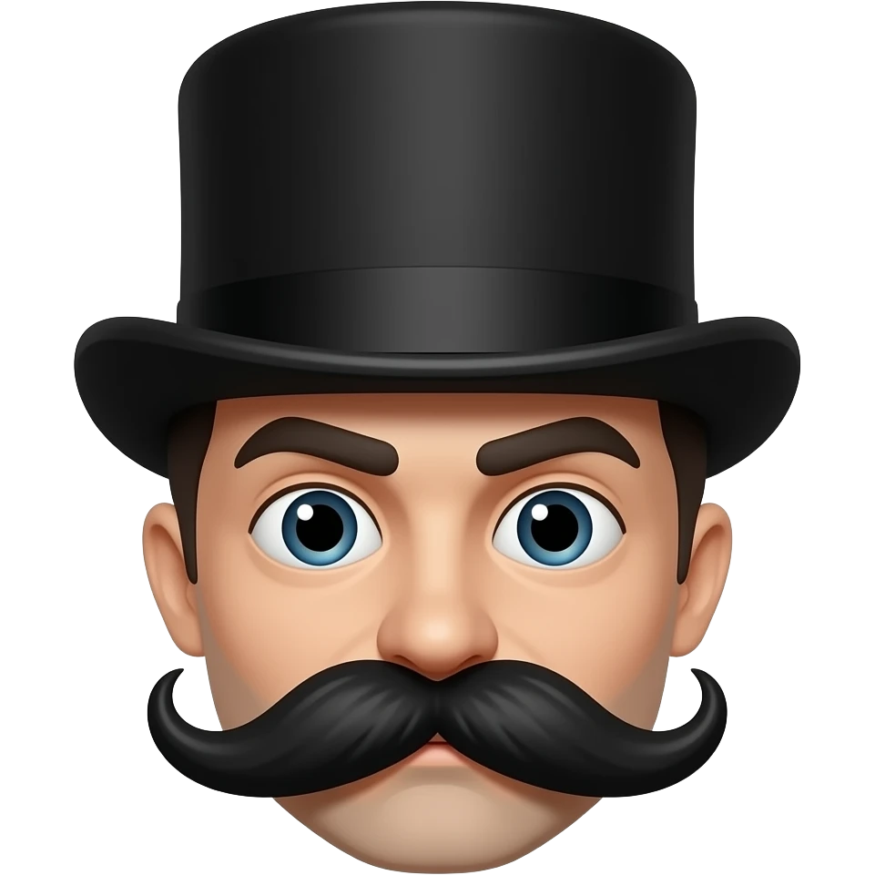 A head only with a mustach and a tophat with eyes emoji
