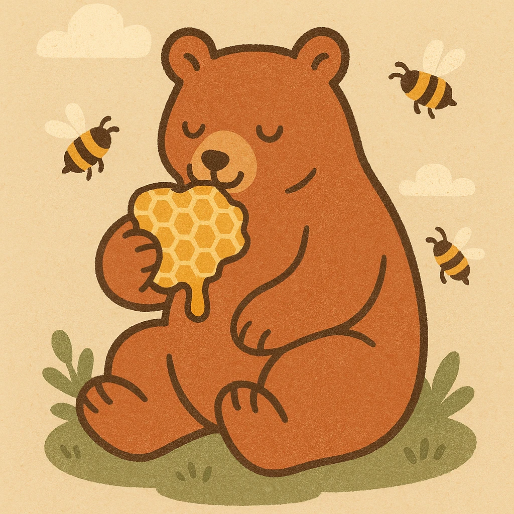 bear eating honeycomb with bees flying around emoji