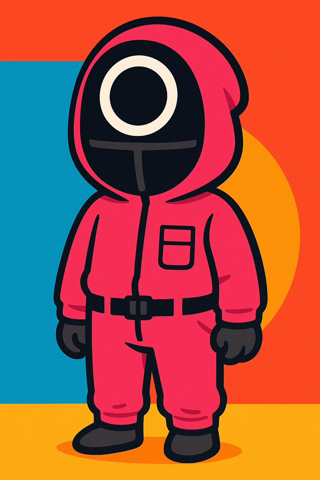 squid game guard with circle mask, cartoon style emoji