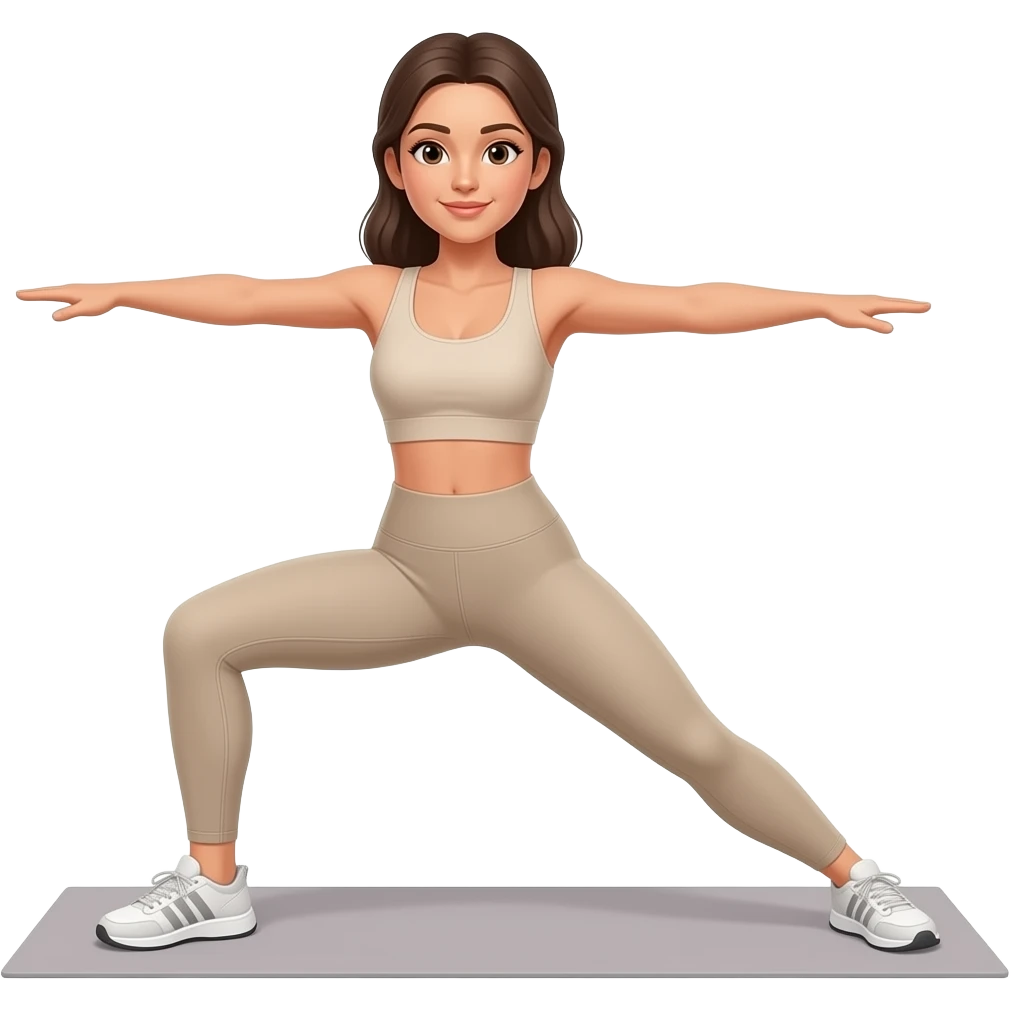 Mujer haciendo ejercicio con ropa beige emoji