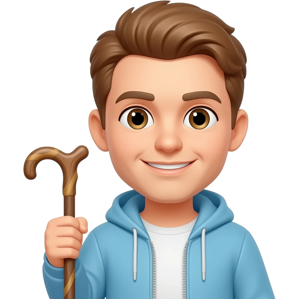 Change the hair to light brown and put a walking stick in the left hand emoji