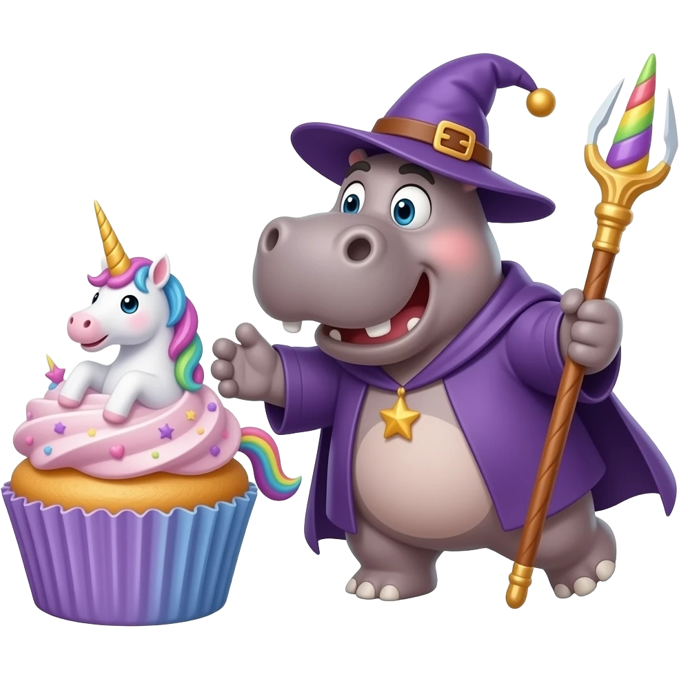 fat hippo wizard attacking unicorn cupcake emoji