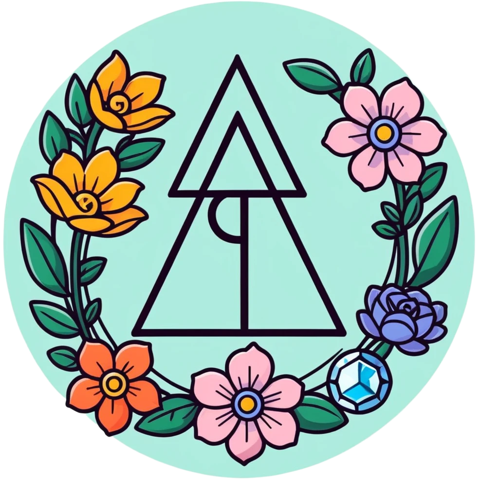 Crystal with rune among flowers and colourful crystals  emoji