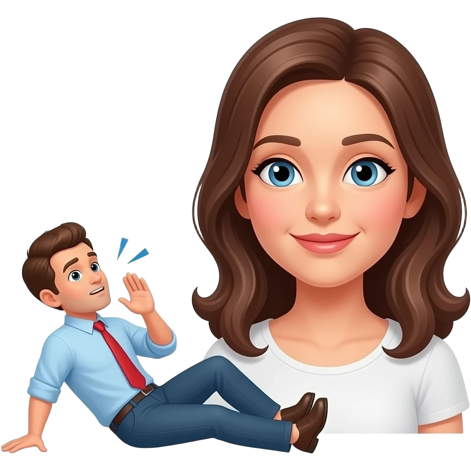 Generate an emoji in which a man apologizing while lying on her feet to her emoji