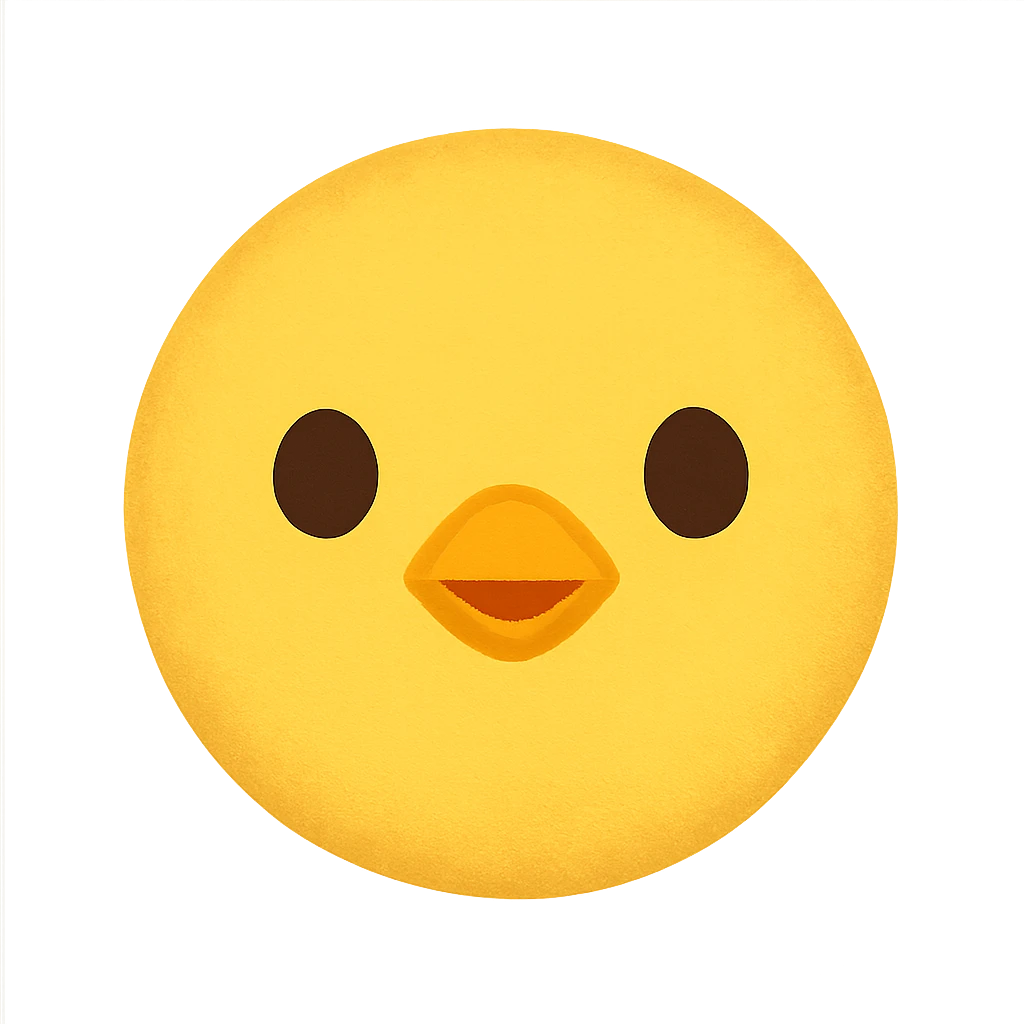 yellow face with yellow chick beak, digital illustration emoji