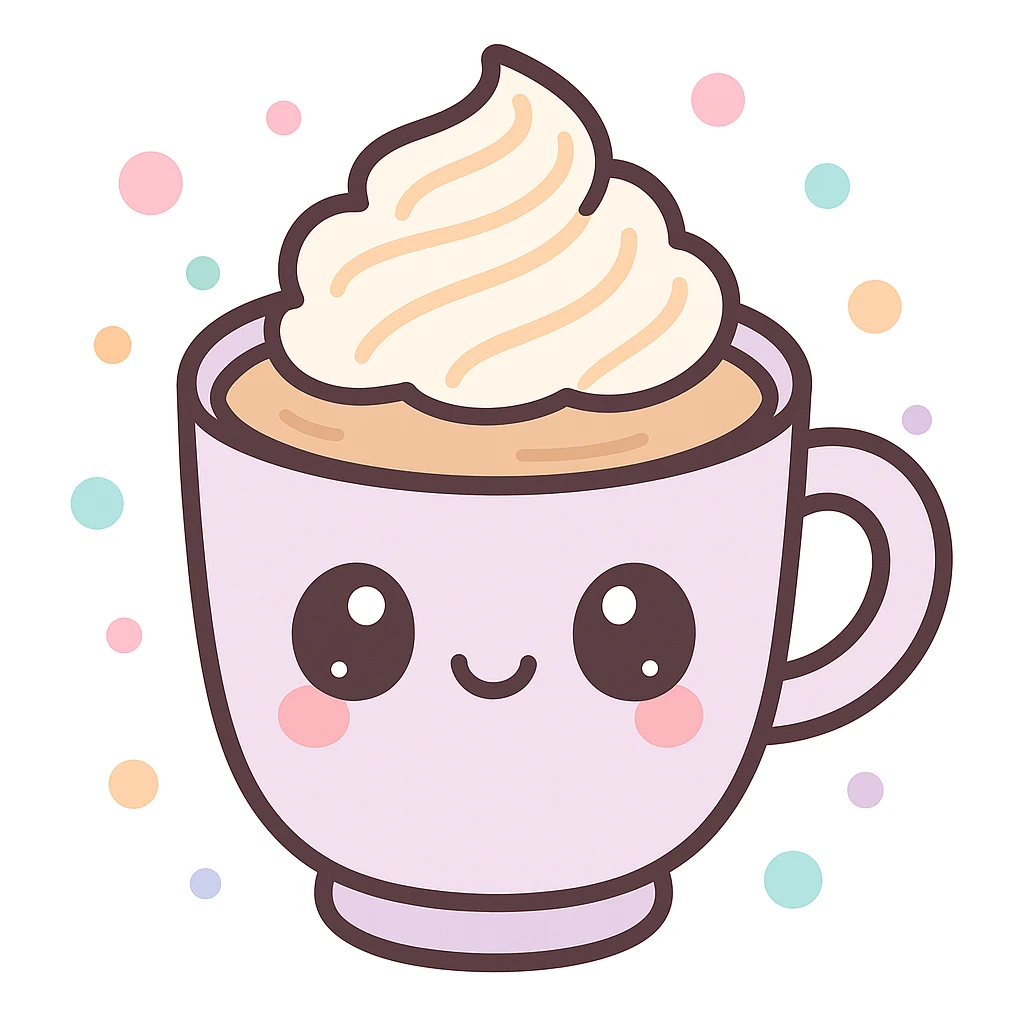 cute smiling vanilla latte, cartoon style emoji
