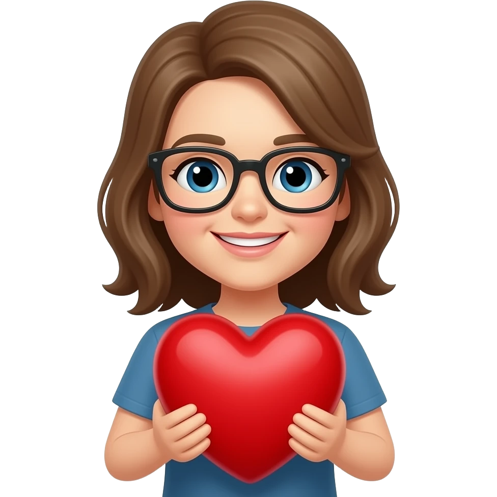 With holding a red heart emoji